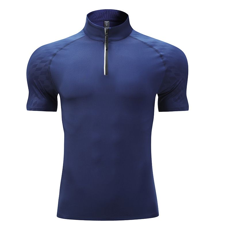 Men's Clothing Short Sleeved Sports T Shirt Men's Half Zip Stand Up Collar Quick Drying Running Clothes Fitness Clothes Tops_viptrois.com