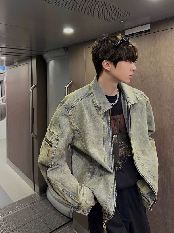 New Vintage Washed Men's Denim Jacket Spring Autumn American Style Cool And Trendy Brand Versatile Lapel Top_viptrois.com