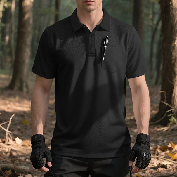 Men's Clothing Outdoor Solid Color Polo Shirt Heavy Casual Breathable Lapel T Shirt_viptrois.com