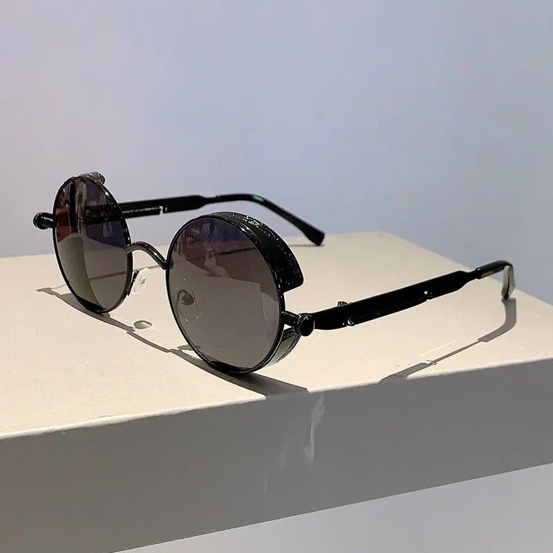 KLASSNUM Men Vintage Round Sunglasses Classic Gothic Steampunk Metal Spring Legs Sun Glasses Brand Designer Anti UV400_viptrois.com