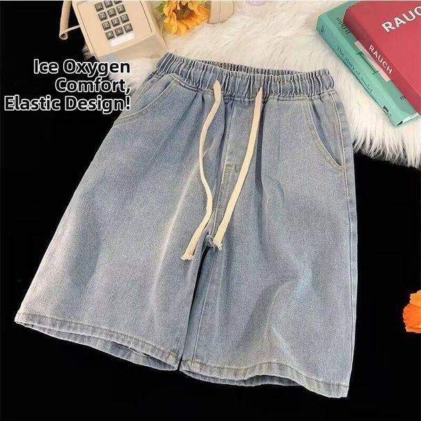 Men's Summer Denim Shorts New Style Thin Elastic Waist Loose Fit Wide Leg Casual Five Point Pants Versatile_viptrois.com