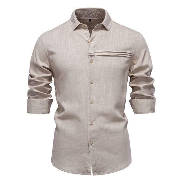 2025 Spring/Summer New Men's Business Casual Solid Color European Size Long Sleeve Shirt For Men_viptrois.com
