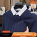 Winter Thickened Collar Cable Knit Long Sleeve Sweater Two-Piece Men's Base Shirt With Wool Blend_viptrois.com