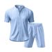 Men's Clothing Summer Shirt Loose Fit Linen Material Henry Collar Beach Short Sleeved Shorts Suit Casual Style_viptrois.com