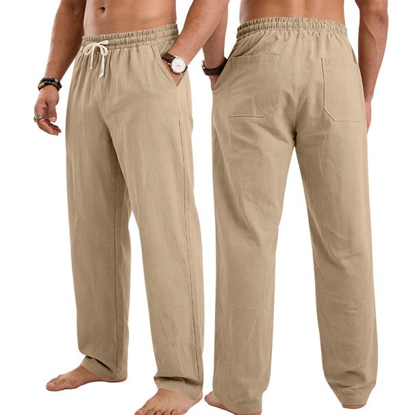 Men's Heavyweight Linen Crease Washed Casual Trousers Straight Leg Summer Vacation Beach Clothing_viptrois.com