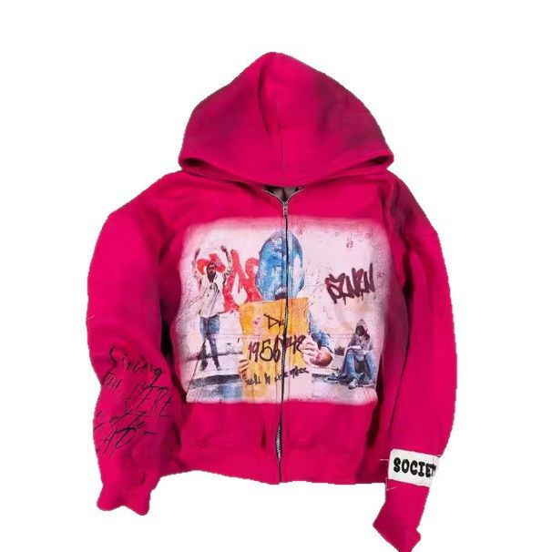 Men's Clothing American Style New Fashion Printed Zipper Sweatshirt Y2K Harajuku Street Hip Hop Casual Couple Sports Cardigan_viptrois.com