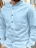 Men's Hawaiian Style Stand Up Collar Breathable Linen Henry Collar Casual Long Sleeved Shirt_viptrois.com