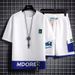 Men's Clothing Waffle Casual Suit Summer Youth Large Size Sports Short Sleeved T Shirt Top Shorts Two Piece Suit_viptrois.com