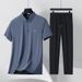 Men's Clothing Ice Silk Suit For Middle Aged And Elderly Men Business Casual Short Sleeve Shirt And Pants Set For Formal & Casual_viptrois.com