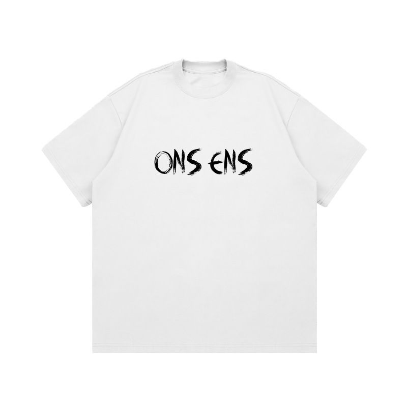 American Heavy Small Round Neck ONS ENS Printed Retro Shoulder Short Sleeve American Casual High Street Loose Cotton T-shirt_viptrois.com