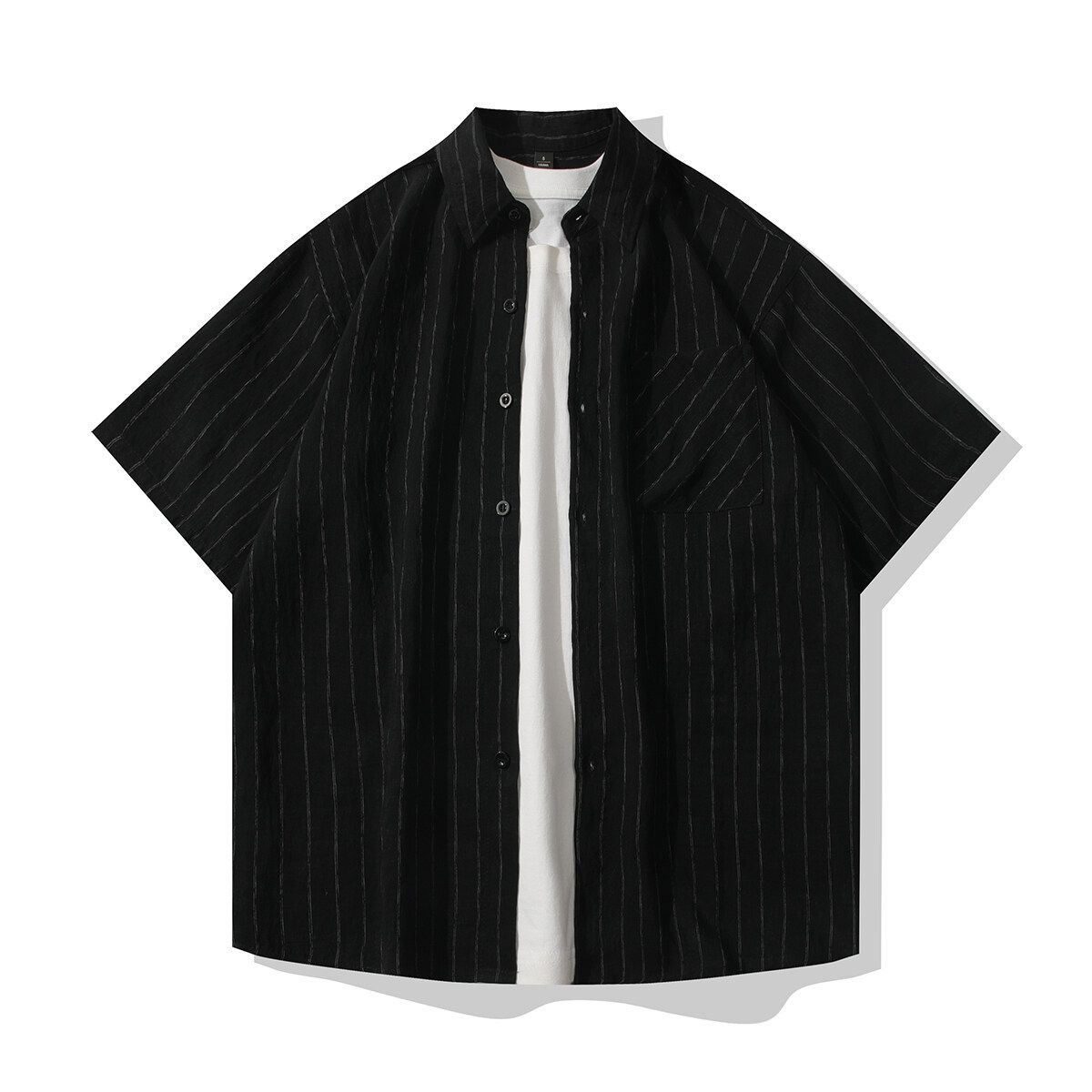 Men's Clothing Linen Thin Short Sleeved Shirt Japanese Simple Retro Loose Casual Shirt_viptrois.com