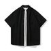 Men's Clothing Linen Thin Short Sleeved Shirt Japanese Simple Retro Loose Casual Shirt_viptrois.com