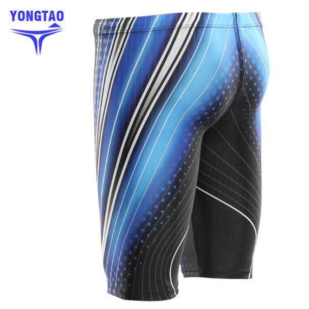 5-point men's swimming trunks, knee-length swimming trunks, long swimming trunks, digital printing drainage line professional swimming trunks 9691_viptrois.com