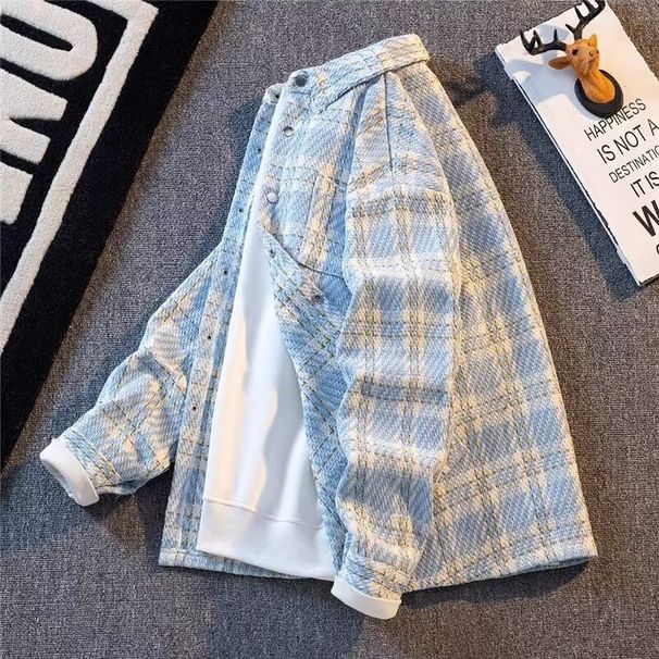 Xiaoxiangfeng Woolen Coat Men, Loose Casual Versatile Top, New High-end Plaid Shirt Jacket For Spring And Autumn_viptrois.com