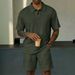 Men's Casual Polo Shirt & Shorts Set - Breathable Summer 2-Piece Outfit In Solid & Jacquard Colors (White, Black, Olive, Sky Blue, Gray, Khaki)_viptrois.com