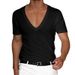 2023 Independent Station Men's T-Shirt Cross-border Clothing European And American Foreign Trade Men's Clothing V-Neck Solid Color Large Size Casual_viptrois.com