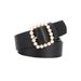 Women's pearl belt belt square buckle point pearl sweet and elegant dress decorative belt_viptrois.com
