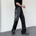 Men's Clothing leather pants men's trendy brand niche design letter embroidered straight pants elegant dark men's trousers_viptrois.com