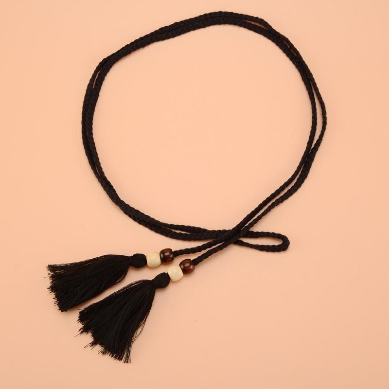 Wenyi Fan Cotton Woven Chain With Skirt Women's Long Knot Belt Tassel Decoration Narrow Waist Rope Wholesale_viptrois.com