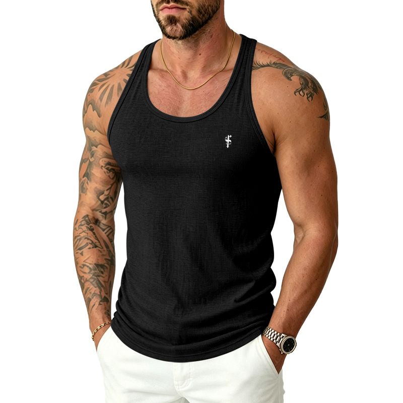 Men's Clothing High Elastic Ribbed Vest Slim Fit Sleeveless Base Layer Gym Top American_viptrois.com