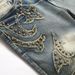 Punk Blue Slim Elastic Orange Patch Youth Straight Flared Men's Jeans_viptrois.com