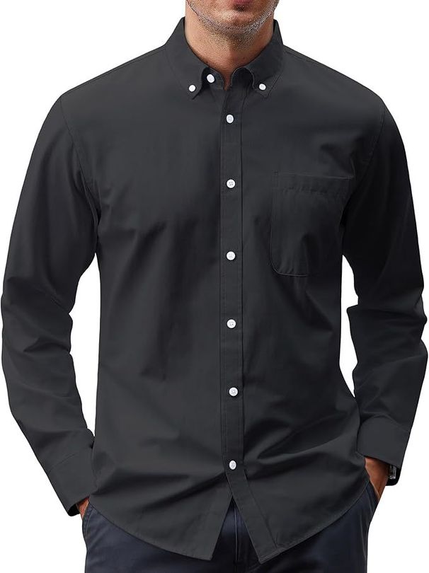 Men's Classic Oxford Button-Down Shirt – Breathable Cotton-Blend Long Sleeve Casual Shirt With Chest Pocket (M-5XL, White/Blue/Grey/Black/Navy)_viptrois.com