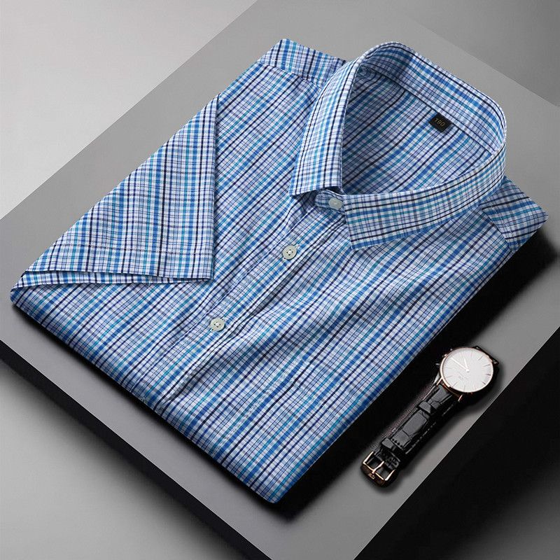 Men's Clothing Plus Size Specializes In Plus Size Summer Thin Short Sleeved Plaid Shirts In Various Colors For Fat People_viptrois.com