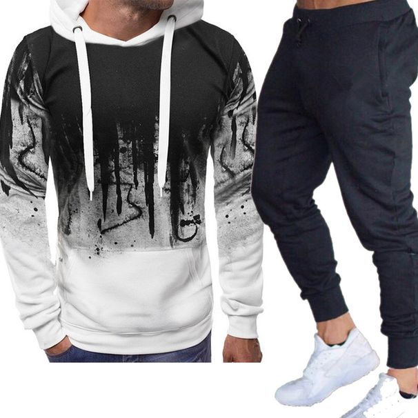 men's clothing new style hooded printed sweatshirt and sweatpants casual loose fit set_viptrois.com