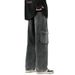 Men's Retro Style Wide Leg Jeans Loose Fit Trendy Cargo Pants High Street Multi Pocket Casual Functional Mid Waist Black Blue_viptrois.com