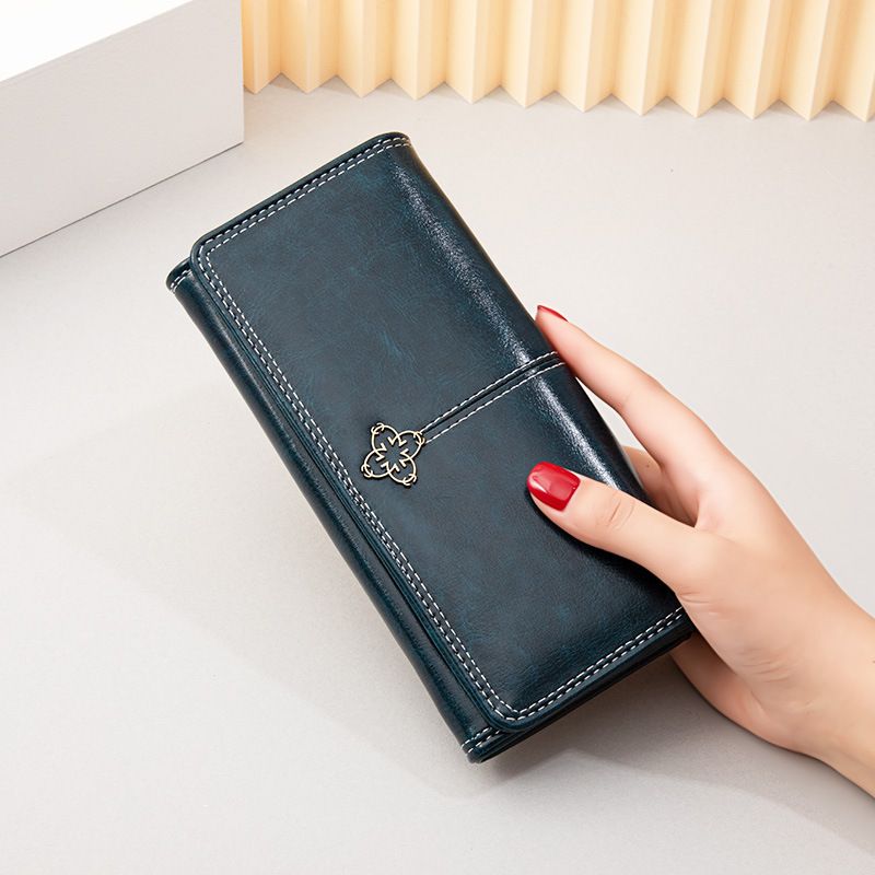 Wallet Card Cases Women's Wallet Long Waxed Leather Wallet Retro Zipper Large Capacity Clutch Bag For Women_viptrois.com