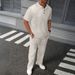 Men's Solid Color Jacquard Shirt & Trousers Set Summer Casual Basic Two-Piece Suit American Style Inelastic_viptrois.com