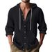 Men's Clothing Spring And Autumn American Loose Men's Loose Linen Casual Simple Beach Hooded Long Sleeved Shirt Men_viptrois.com