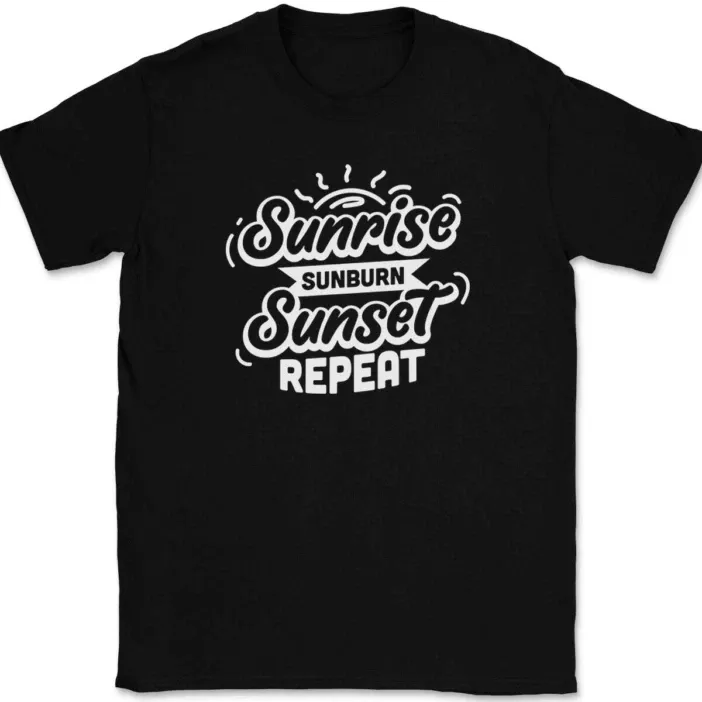 Sunrise Sunburn Sunset Repeat T-Shirt Mens Womens Tees Top Funny Beach Vacation Trip Ocean Text Tee_viptrois.com