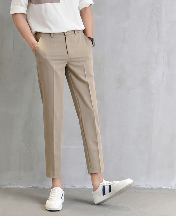 Black Small Trousers Men's Nine-point Trousers Straight-leg Slim-fitting Small Feet Casual Korean Version Trendy Falling Men's Suit Pants Trendy_viptrois.com