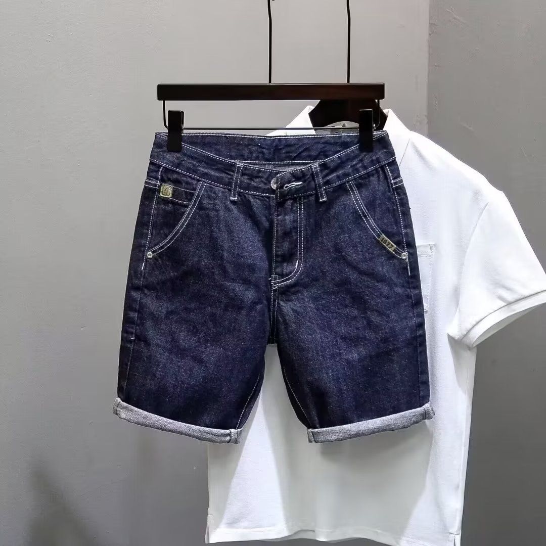 Men's Clothing Denim Shorts Men's Elastic Slim Fit Simple Versatile Denim Shorts Summer Mid Length Pants Couple_viptrois.com
