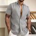 Men's Cotton-Linen Short Sleeve Shirt – Relaxed Fit V-Neck Casual Top (White/Black/Red, S-XXXL)_viptrois.com