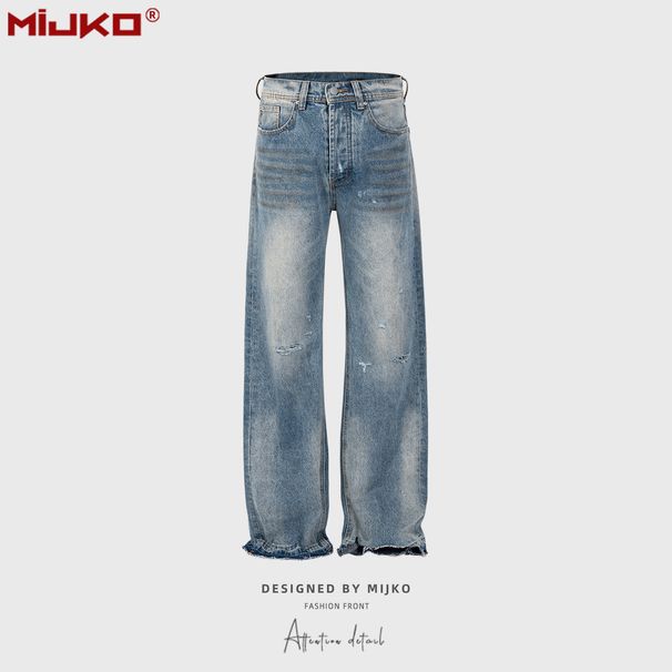 men's clothing women's retro washed distressed trousers for men and women with whiskers ruined hem blue jeans_viptrois.com