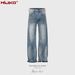 men's clothing women's retro washed distressed trousers for men and women with whiskers ruined hem blue jeans_viptrois.com