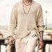 Men's Clothing Spring Retro Solid Color Men's V Neck Long Sleeved Top Loose Men's Hollow Knitted Sweater_viptrois.com