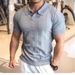 British Style Men's Knit Polo Shirt - Retro Short Sleeve Crew Neck Jacquard Textured Sweater With Drop Shoulder (Navy/Charcoal/Black/Coffee/White)_viptrois.com