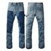 Men's Clothing men's patchwork contrast color distressed slightly flared washed jeans flared jeans_viptrois.com