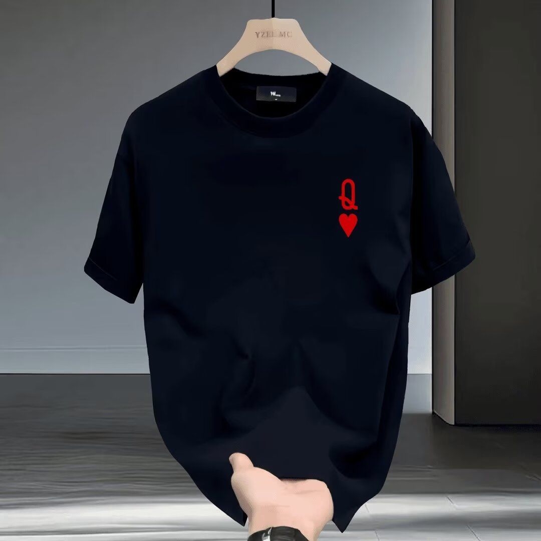 Pure Cotton Men's Short-Sleeved T-Shirt Heavyweight Trendy Print Casual Round Neck Summer Top_viptrois.com