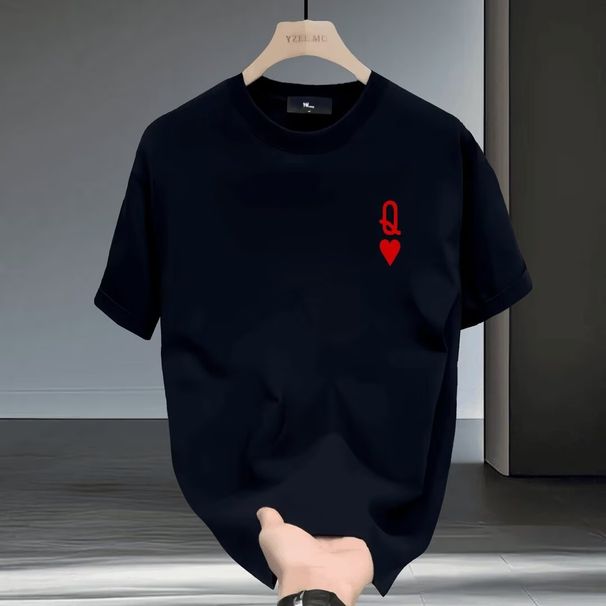 Pure Cotton Men's Short-Sleeved T-Shirt Heavyweight Trendy Print Casual Round Neck Summer Top_viptrois.com