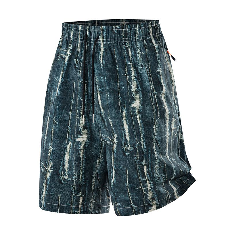 Men's Clothing Ink Wash Style Elastic Waist Shorts - Comfortable Mid-Thigh Casual Drawstring Pants With Pocket_viptrois.com