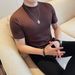 Men's Elastic Round Neck Short Sleeved T Shirt Fashionable Versatile Casual Thin Jacquard T Shirt Men_viptrois.com