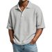 Men's Retro Waffle Knit Polo Shirt - Breathable Short Sleeve With Button Placket (Purple/White/Beige/Green/Navy/Gray/Black/Red/Mint/Sky Blue)_viptrois.com