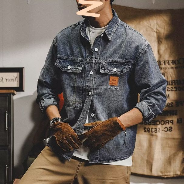 Retro Workwear Denim Jacket, Trendy Loose And Versatile Top, Men's Shirt Type Jacket_viptrois.com