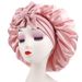 Elastic ribbon bow satin round hat solid color silk sleeping hat confinement hat beauty hair care_viptrois.com