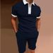 Men's Slim Fit Polo Shirt Set Short Sleeve Printed Zipper Lapel Pullover Casual Wear_viptrois.com