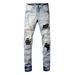 New Trendy Brand Letter High Street Black Fabric Patched Ripped Beggar Teen Washed Slim Fit Elastic Men's Clothing_viptrois.com